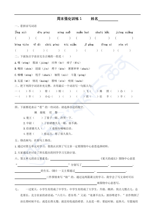 部编版语文六年级上册第五单元强化训练(附参考答案)