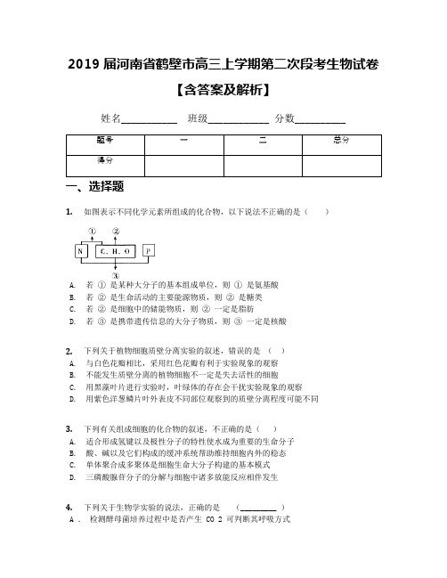 2019届河南省鹤壁市高三上学期第二次段考生物试卷【含答案及解析】