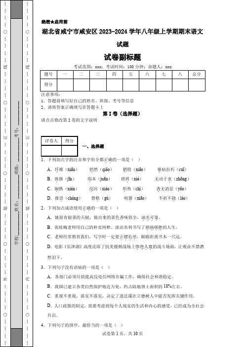 湖北省咸宁市咸安区2023-2024学年八年级上学期期末语文试题