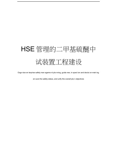 HSE管理的二甲基硫醚中试装置工程建设