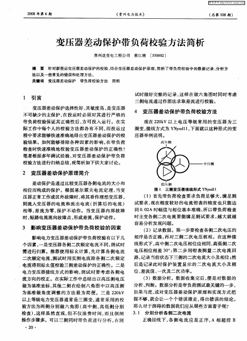 变压器差动保护带负荷校验方法简析