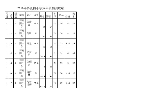 2016年六年级抽测成绩单