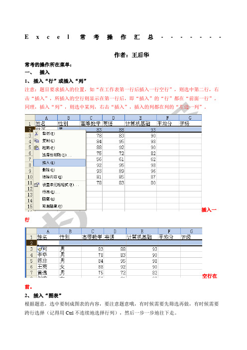 福建省计算机一级常考操作作之Excel