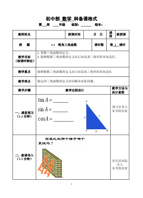 1.1锐角三角函数教案