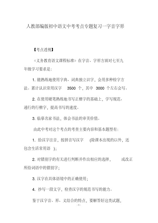 人教部编版初中语文中考考点专题复习一字音字形