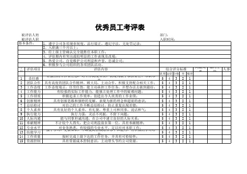 优秀员工考核表