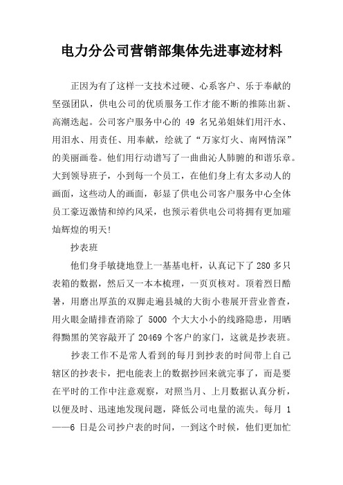 电力分公司营销部集体先进事迹材料