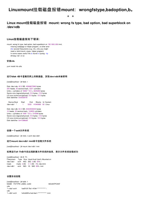 Linuxmount挂载磁盘报错mount：wrongfstype,badoption,b。。。