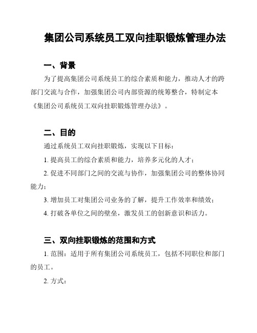 集团公司系统员工双向挂职锻炼管理办法