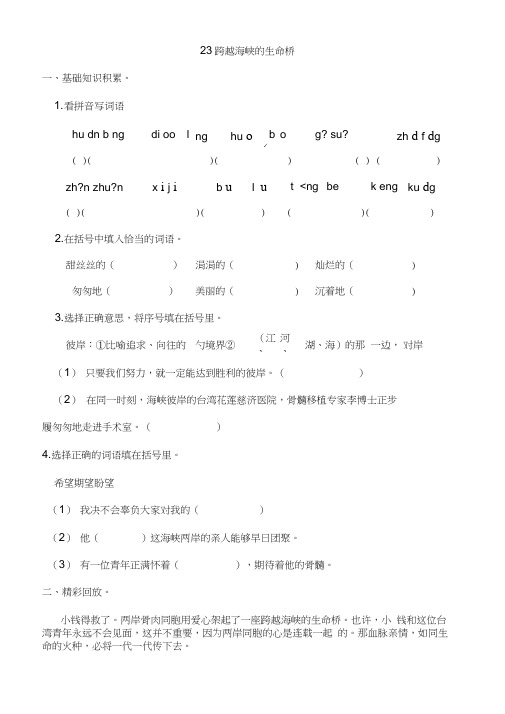 人教版四年级语文上册跨越海峡的生命桥练习题及答案