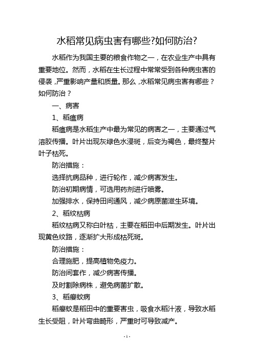 水稻常见病虫害有哪些-如何防治-