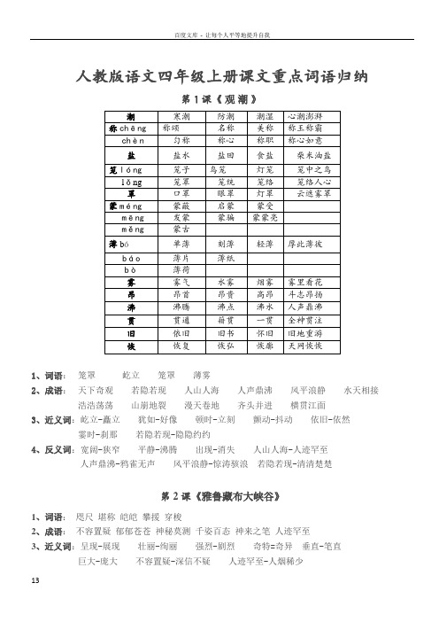 人教版语文四年级上册课文重点词语总结