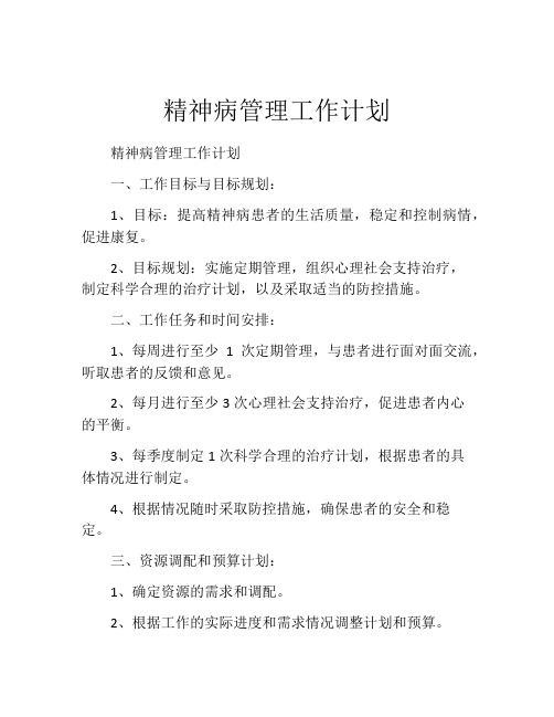 精神病管理工作计划