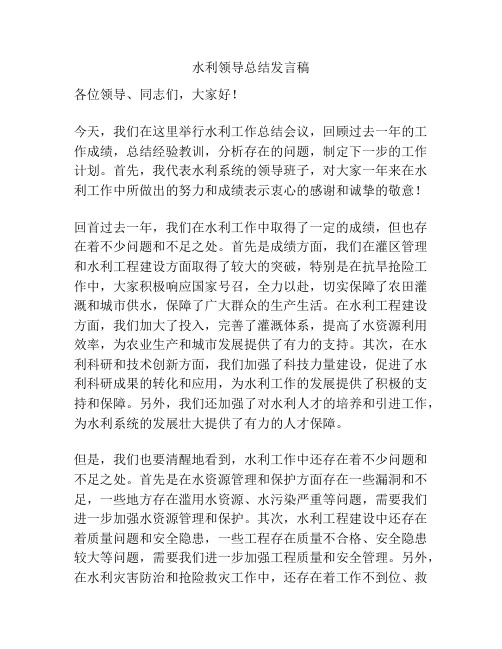 水利领导总结发言稿