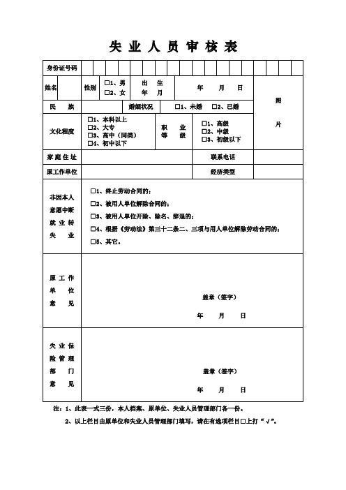 失业人员审核表