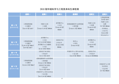 2018级环境科学与工程类本科生课程表