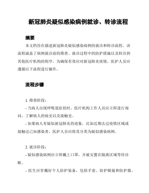 新冠肺炎疑似感染病例就诊、转诊流程