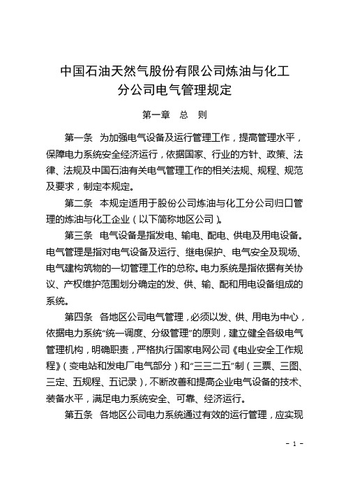 13、中国石油天然气股份有限公司炼油与化工分公司电气设备管理规定