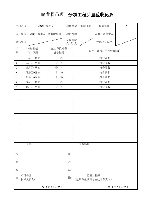 暗龙骨吊顶  分项工程质量验收记录