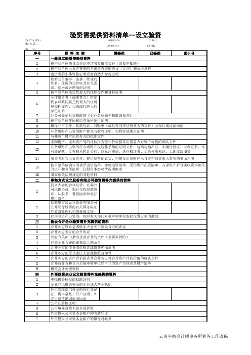 验资资料清单及基本情况表格