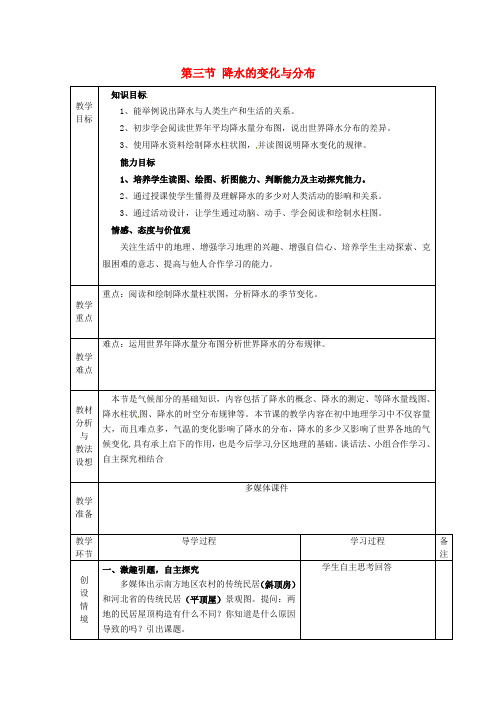 七年级地理上册《3.3 降水的变化与分布》教案 (新版)新人教版