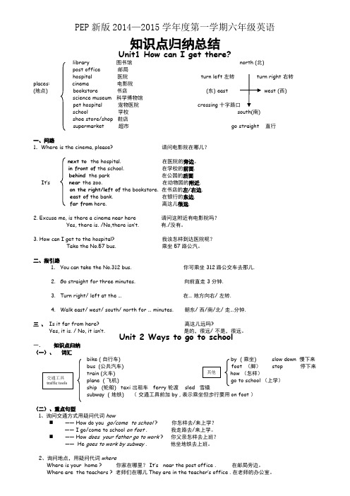 PEP新版六年级上英语知识点归纳总结