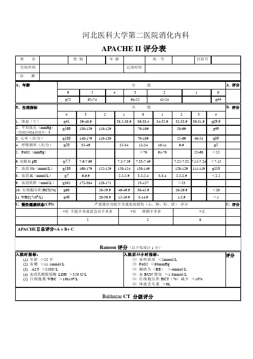 APACHE评分系统及评分表CT(消化内科) 2