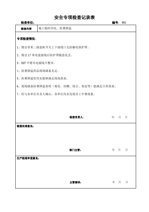 安全专项检查记录表