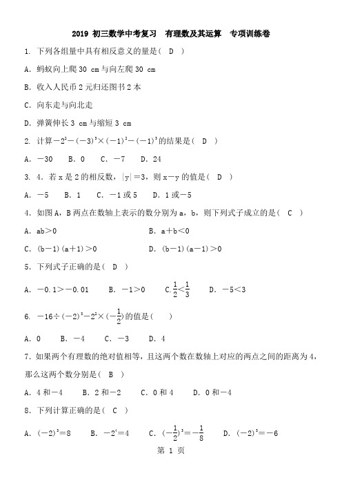 初三数学中考复习  有理数及其运算  专项训练卷及答案-word文档