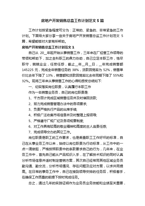 房地产开发销售总监工作计划范文5篇