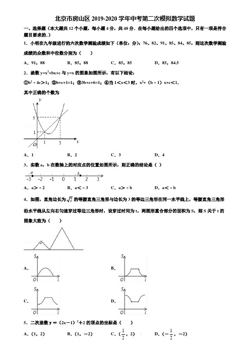 【附5套中考模拟试卷】北京市房山区2019-2020学年中考第二次模拟数学试题含解析