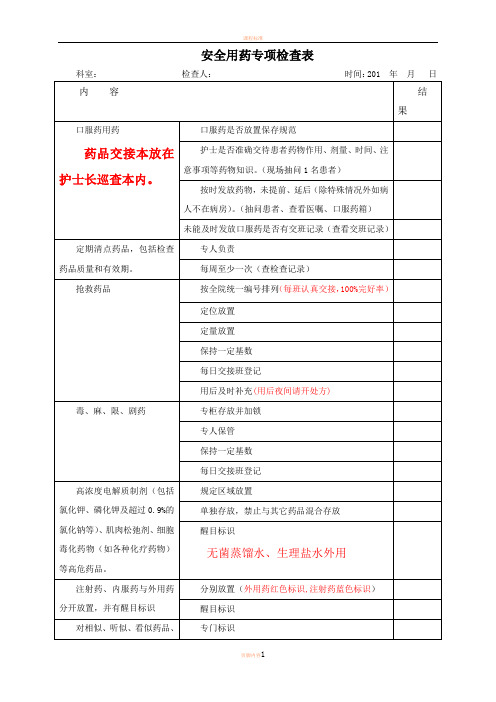 安全用药专项检查表