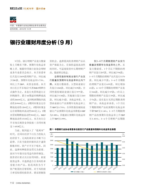 银行业理财月度分析(9月)