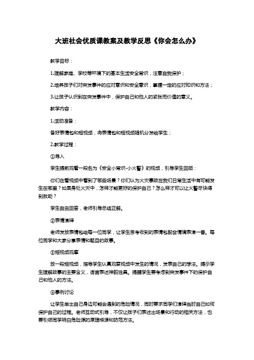 大班社会优质课教案及教学反思《你会怎么办》