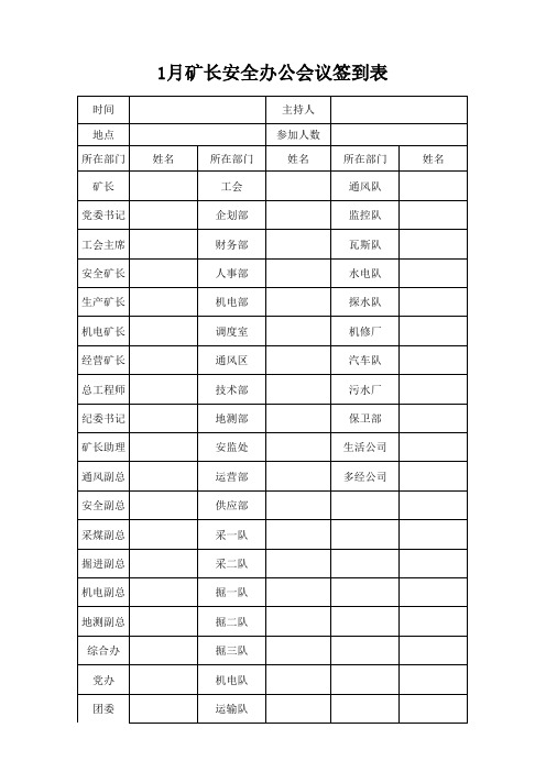 矿长安全会议签到表