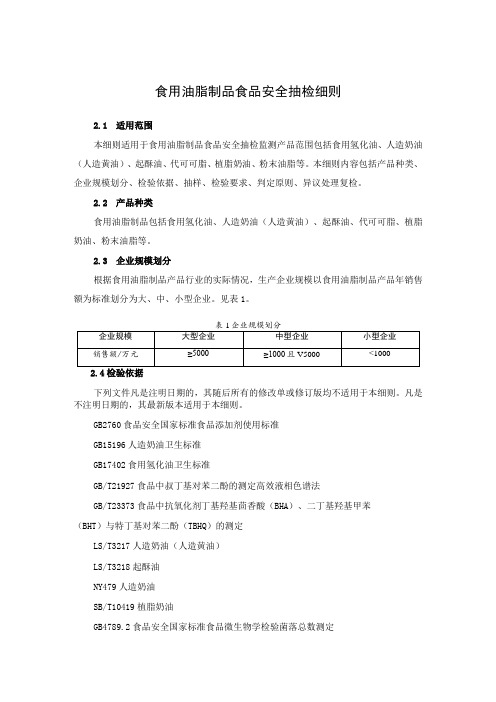 食用油脂制品食品安全抽检细则