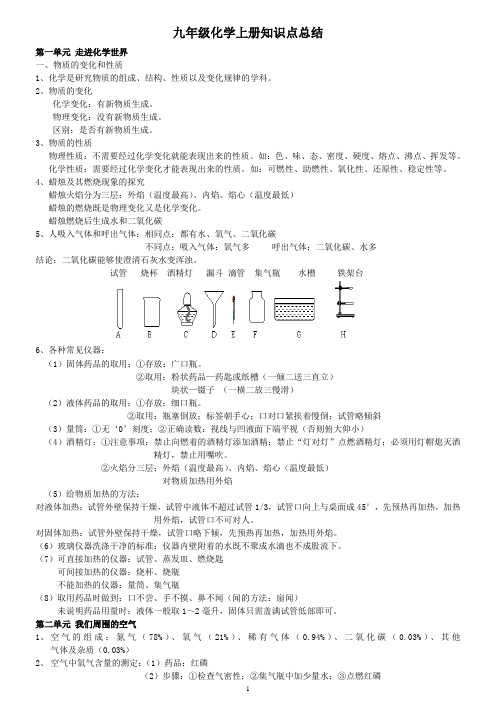 (完整版)初三化学上册知识点总结