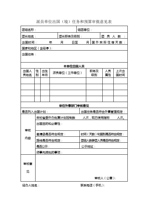 派员单位出国(境)任务和预算审批意见表【模板】