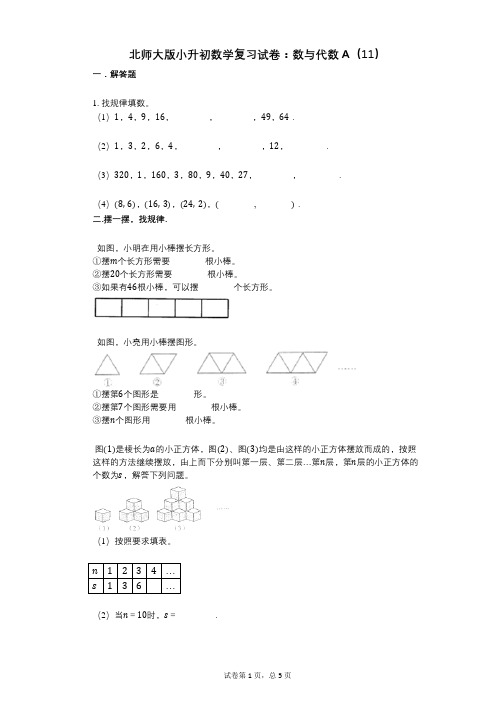 小学数学-有答案-北师大版小升初数学复习试卷：数与代数A(11)