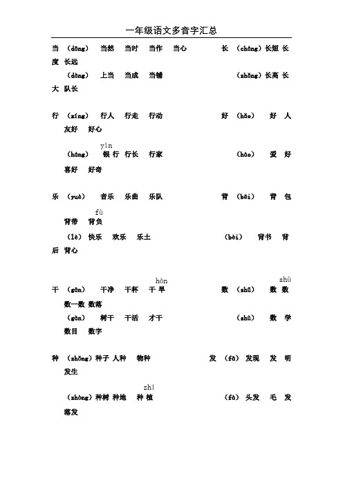 小学各年级语文 多音字组词汇总