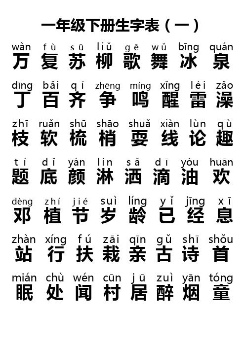 人教版一年级下册生字表全(带拼音)免费