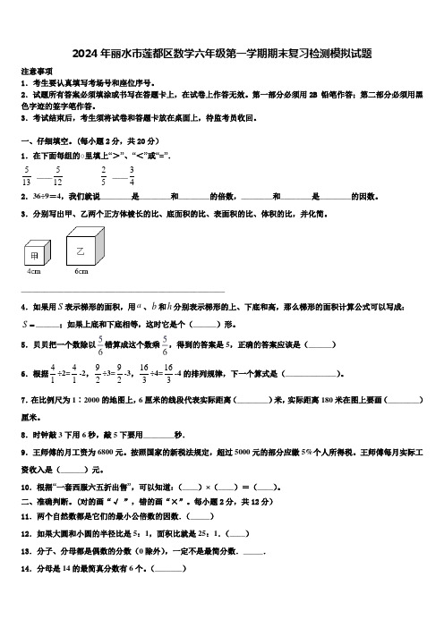 2024年丽水市莲都区数学六年级第一学期期末复习检测模拟试题含解析