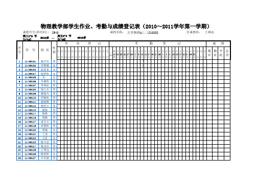 2010-2011(1)大物A2作业考勤成绩表