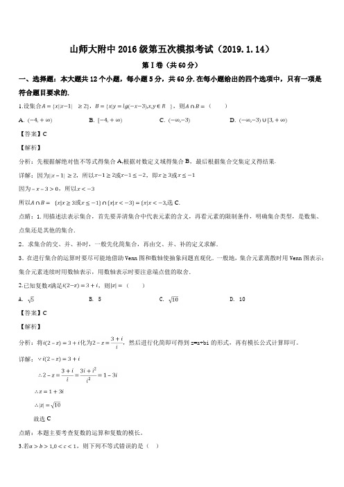 山东省山东师范大学附属中学2019届高三第五次模拟考试数学(理)试题(解析版)