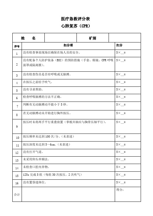 医疗急救评分表