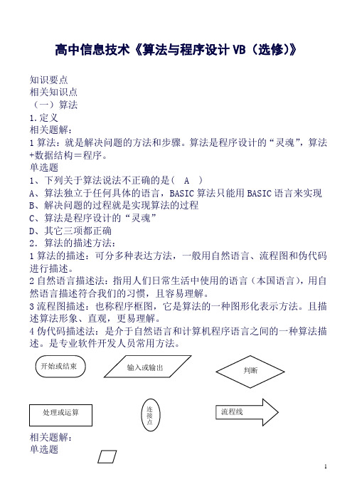 (精品word)《算法与程序设计VB(选修)》复习知识点资料(良心出品必属精品)