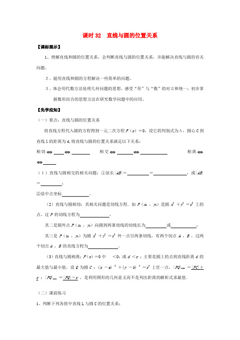 高中数学 课时32 直线与圆的位置关系学案 苏教版必修2-苏教版高一必修2数学学案