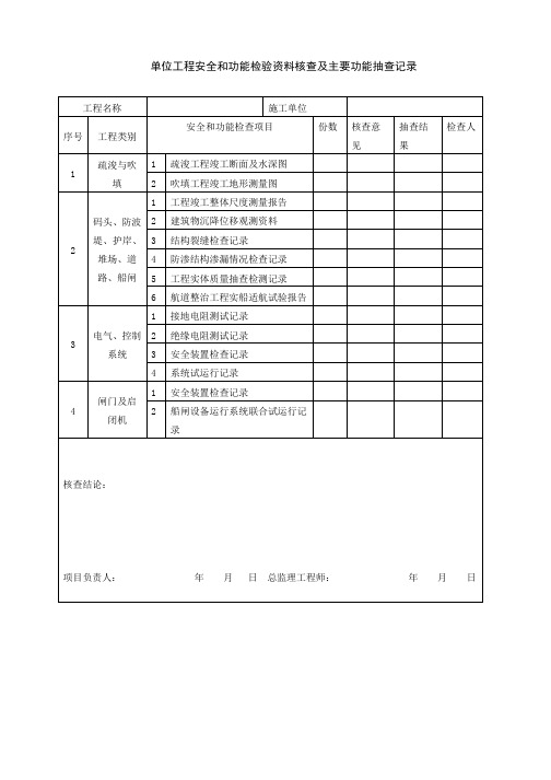 单位工程安全和功能检验资料核查及主要功能抽查记录