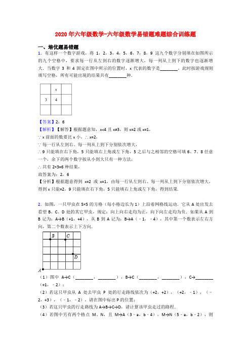 2020年六年级数学-六年级数学易错题难题综合训练题