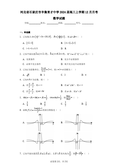 河北省石家庄市辛集育才中学2024届高三上学期12月月考数学试题